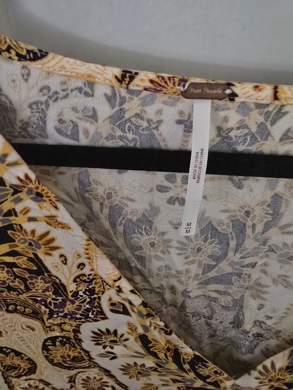 Free People Boho Floral V-Neck Blouse in Yellow and Purple